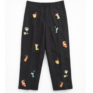 Saint Tropez West Linen Novelty Cocktail Embroidered Pants Tropical Resort Tiki